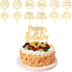 12 Pcs Gold Happy Birthday Cake Toppers, Acrylic Birthday Cupcake Toppers Glitter Birthdays Cupcake Topper Double-Sided Cupcakes Pick for Birthdays Party Cake Desserts Pastries Decorations