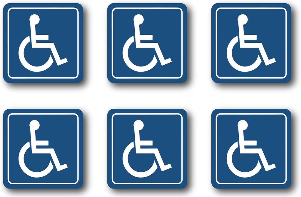 Premium Handicap ADA Complaint Signs [Pack of 6] - Vinyl Handicap Accessible Sticker Ideal for Wheelchair Person [3 x 3 Inches]