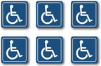 Premium Handicap ADA Complaint Signs [Pack of 6] - Vinyl Handicap Accessible Sticker Ideal for Wheelchair Person [3 x 3 Inches]