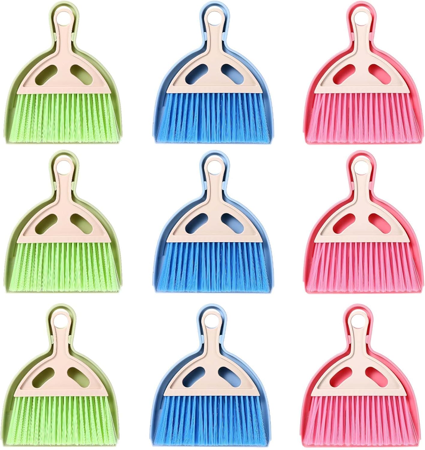 9 Pack Mini Dust Pan and Brush Set, Small Hand Broom and Dustpan Set with Handle - 3 Colors Plastic Cleaning Tools for Desk, Table, Keyboard, Car, Pet Food Crumbs