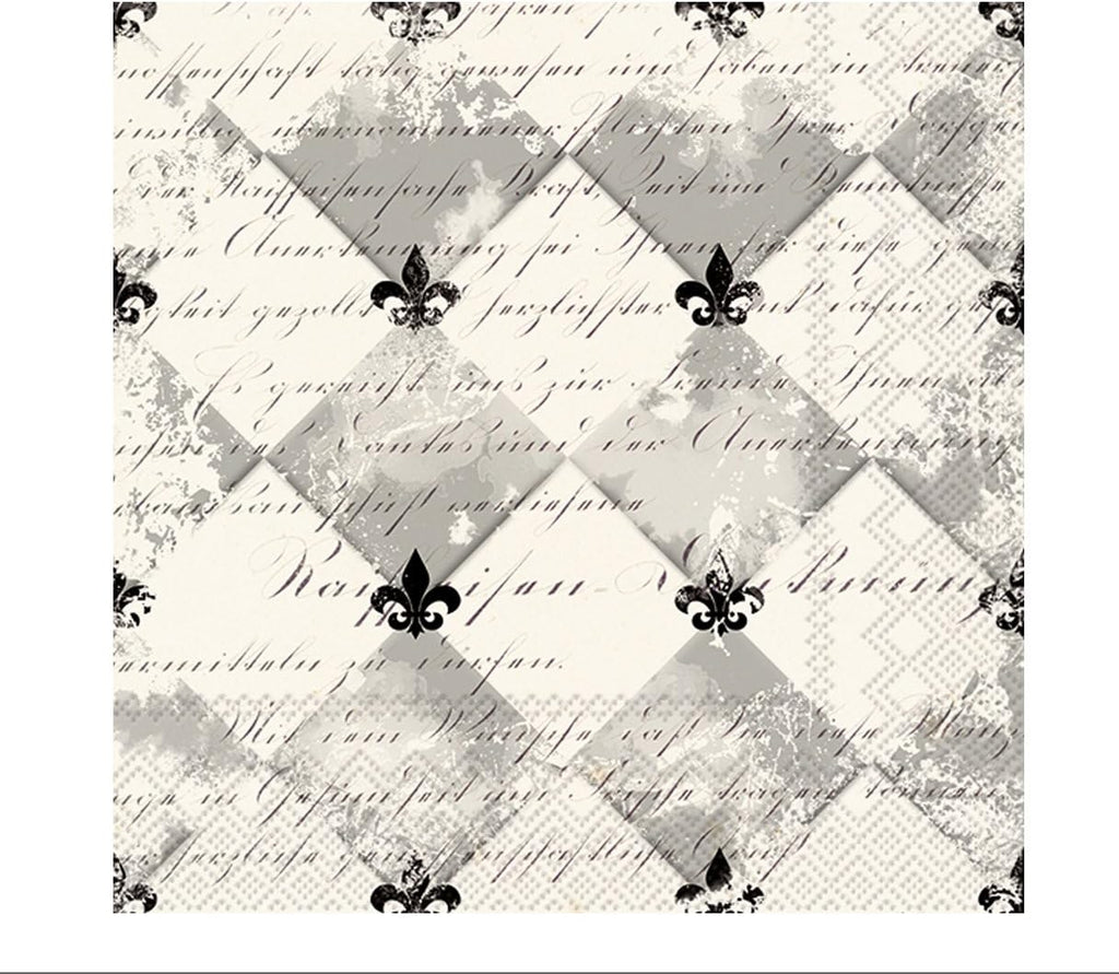 Celebrate the Home French Fleur De Lis 3-Ply Paper Cocktail Napkins, Cream/Black, 20-Count