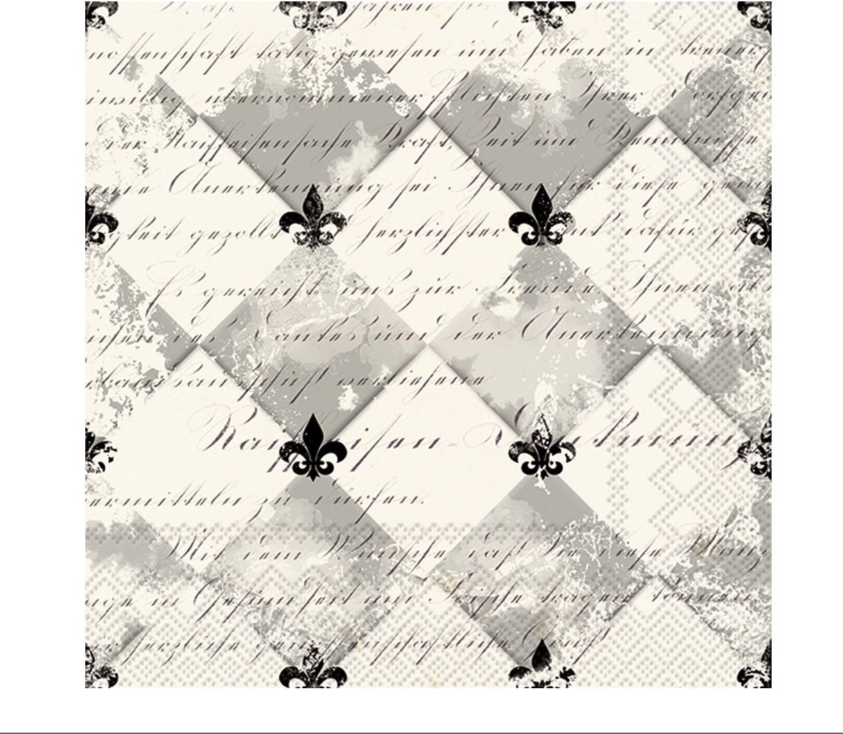 Celebrate the Home French Fleur De Lis 3-Ply Paper Cocktail Napkins, Cream/Black, 20-Count