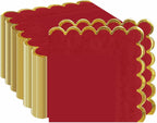 50 Pieces Red Scalloped Napkins with Gold Foil 2-Ply Red and Gold Disposable Scalloped Cocktail Napkins Paper for Dinner Wedding Baby Shower Birthday Party Dessert Beverage Napkin
