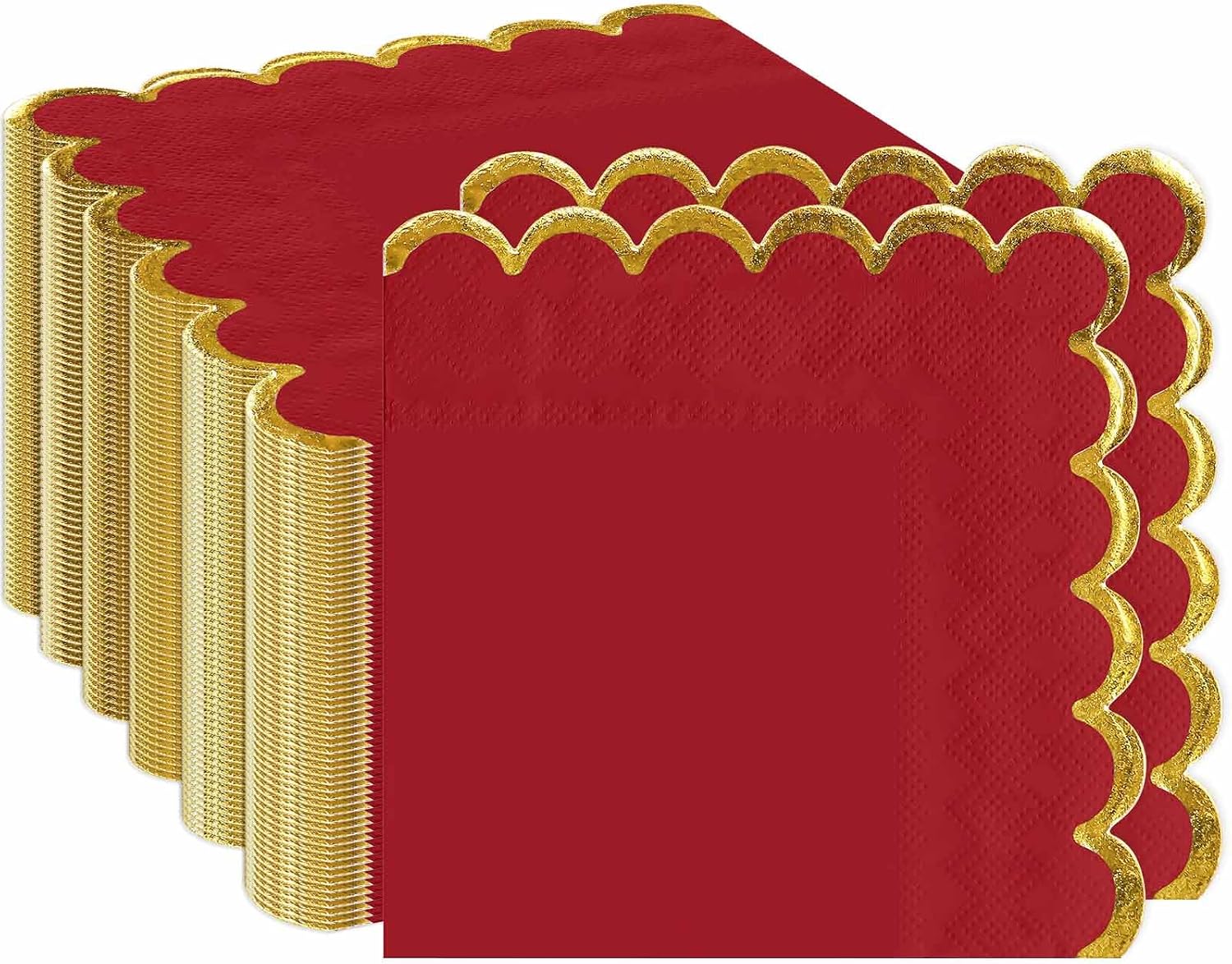 50 Pieces Red Scalloped Napkins with Gold Foil 2-Ply Red and Gold Disposable Scalloped Cocktail Napkins Paper for Dinner Wedding Baby Shower Birthday Party Dessert Beverage Napkin