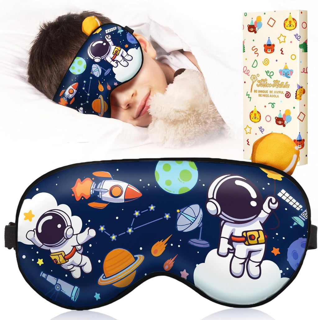 Sleep Mask for Kids - Valentines Gift for Kids Cute Silk Eye Cover for Sleeping Kawaii Soft Eyeshade Animal Eye Blindfold with Adjustable Strap for Boys Teens, Astronaut