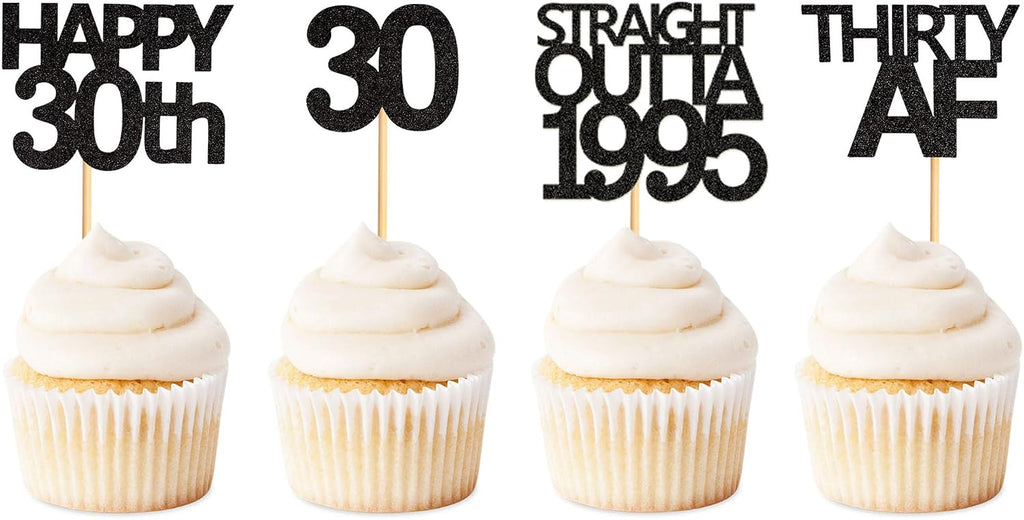 48 Pack Black Straight Outta 1995 Cupcake Toppers 30th Birthday Party Decoration