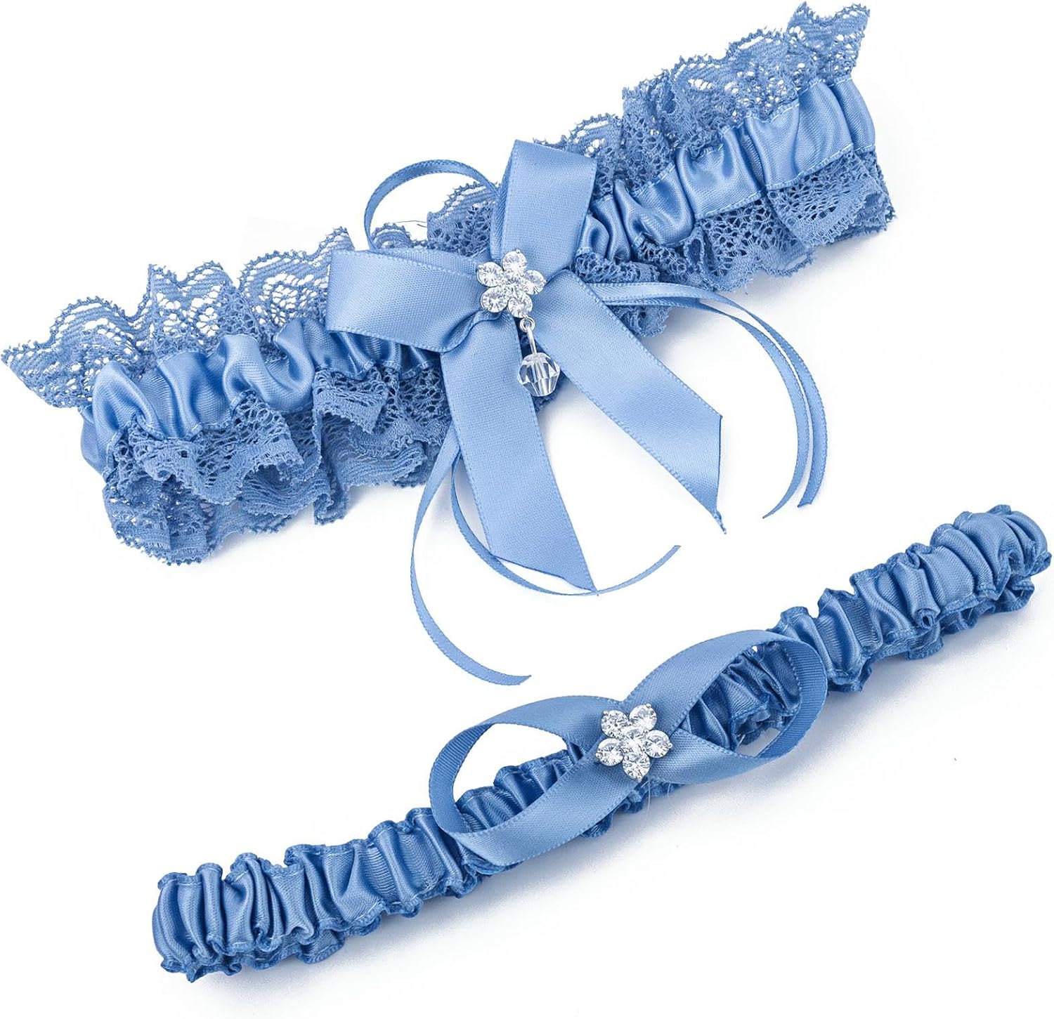 Blue Lace Bridal Garter Sets with Toss Garter, One Size, Wedding Something Blue Accessory Gift for Bride, Women Engagement Bachelorette Bridal Shower Gifts for Bride to Be