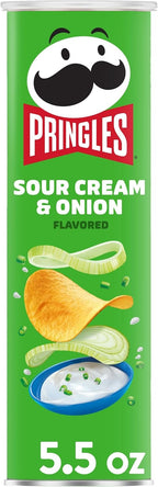 Pringles Potato Crisps Chips, Lunch Snacks, On-The-Go Snacks, Sour Cream and Onion, 5.5oz Can (1 Can)