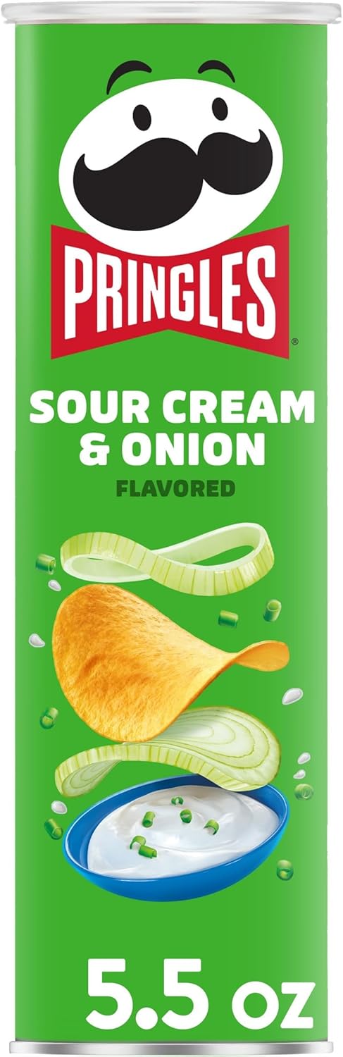 Pringles Potato Crisps Chips, Lunch Snacks, On-The-Go Snacks, Sour Cream and Onion, 5.5oz Can (1 Can)