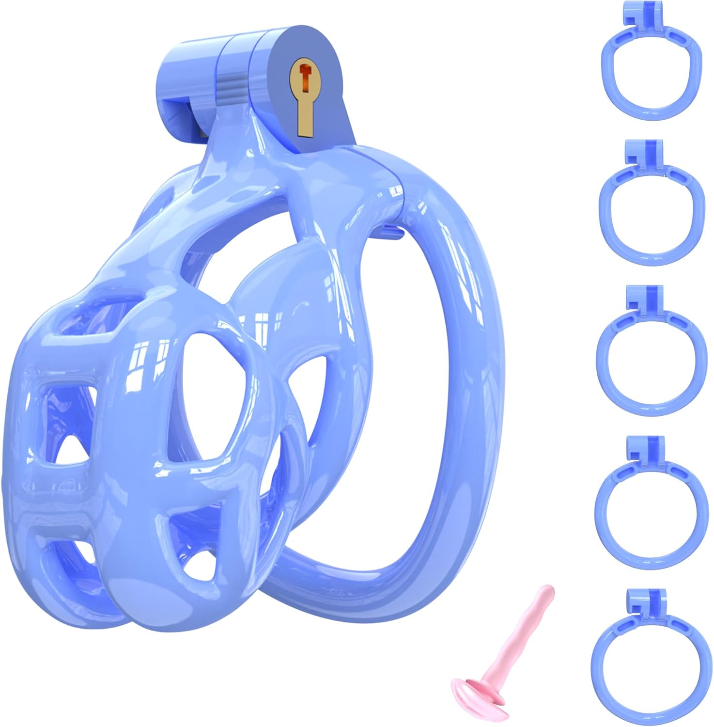 Blue Cobra Male Chastity Device Cock Cage 1.0, Yithuet 3D Printed Sissy Penis Cage with 5 Sizes Rings Breathable Lightweight Resin Material SM Products Bondage Sex Toys (Blue, S)