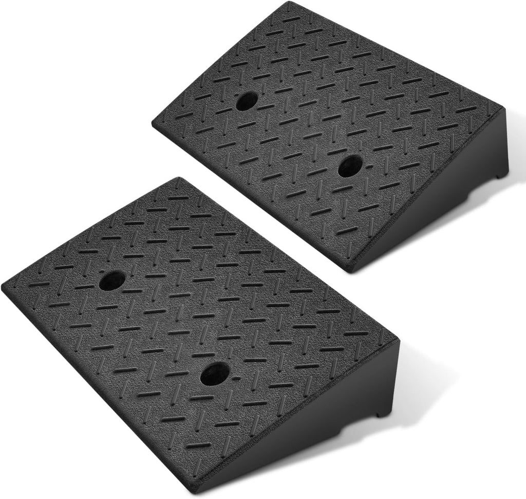 DNA Motoring 2pcs 4.3" Rise Rubber Curb Ramp Heavy Duty Loading Driveway Ramp Threshold Ramp 19.5" L x 11.6" W x 4.3" H for Loading Dock, Warehouse, Wheelchair, Motorcycles, Cars, TOOLS-00645