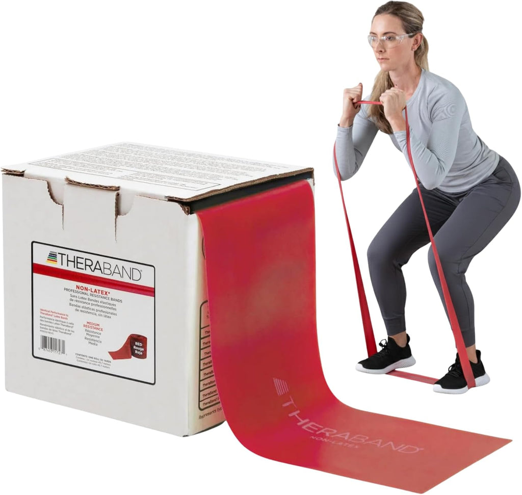 THERABAND Resistance Band, Non-Latex Professional Elastic Bands for Upper & Lower Body Exercise, Physical Therapy, Pilates, Rehab, Dispenser Box