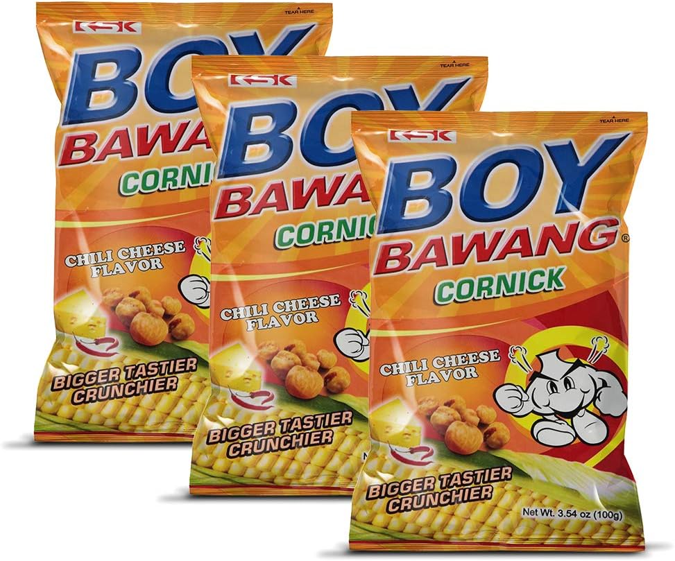 Boy Bawang Cornick, Chili Cheese - Crispy Tasty & Gluten-Free Corn Nuts 3.54 ounces (100g), 3 Pack