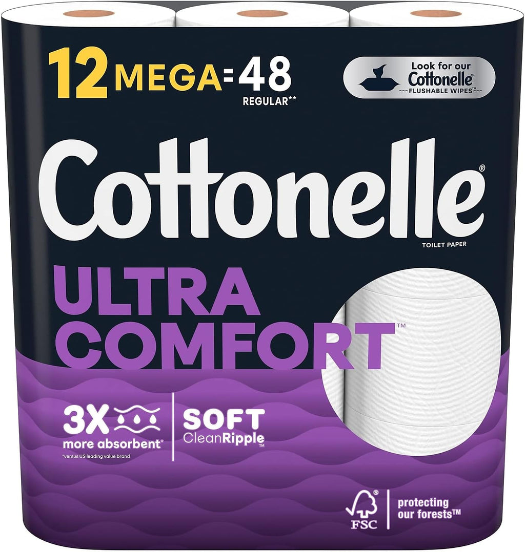 Cottonelle Ultra ComfortCare Toilet Paper - Beige, Mega Rolls (12 = 48 Regular), Soft Bath Tissue, 3408 Sheets