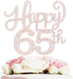 LASKYER Happy 65th Birthday Decorations,65th Birthday Rose Gold Rhinestone Cake Topper - Cheers to 65 Years Old Bday Party Metal Sparkly Cake Centerpieces Sign.