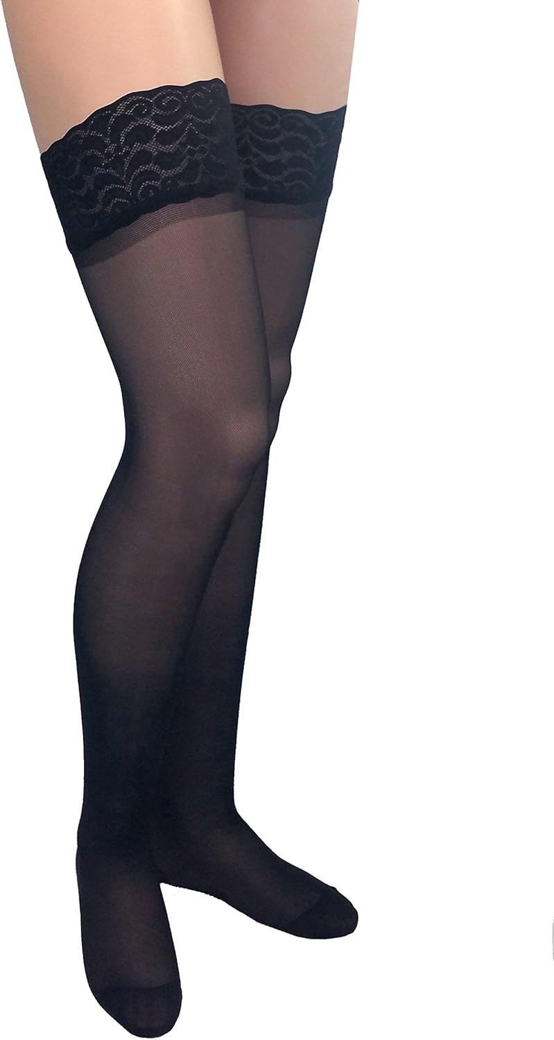 ITA-MED Sheer Thigh Highs Compression (20-22 mmHg), Black, Small, 3 Count