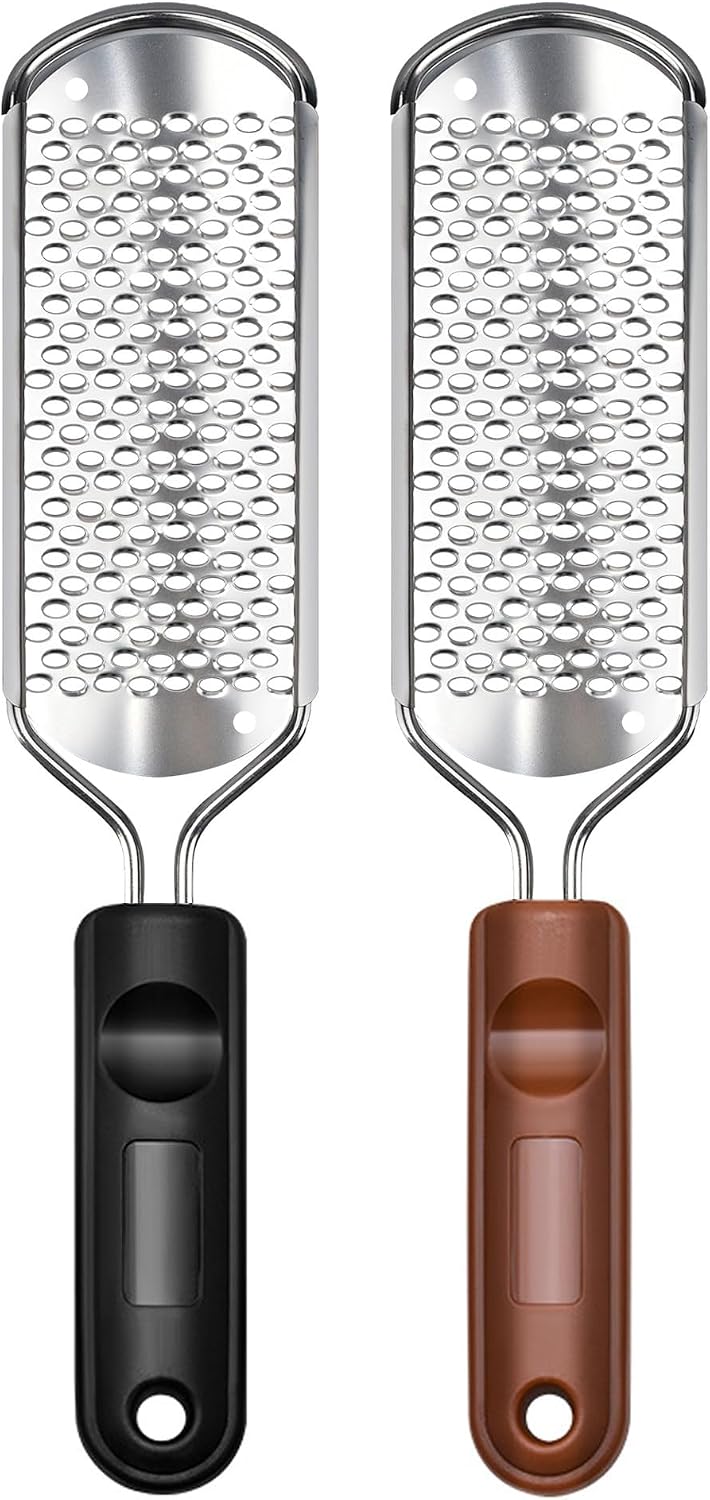 2 Pcs Foot Files Callus Remover, Stainless Steel Professional Pedicure Foot Rasp Scrubber Foot Care Tools to Removes Hard Skin Corns for Dry and Wet Fee