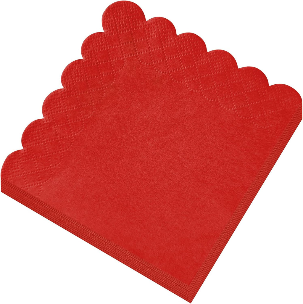 120 Pcs Red Scalloped Cocktail Napkins,2-Ply Red Disposable Beverage Party Napkins for Dinner Wedding Birthday Baby Shower