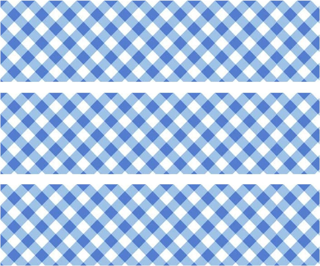 Blue Gingham Edible Cake Cupcake Border Strips Decorations (2.5x10 inch Strips (3))