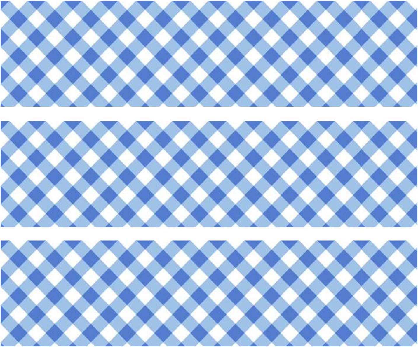 Blue Gingham Edible Cake Cupcake Border Strips Decorations (2.5x10 inch Strips (3))