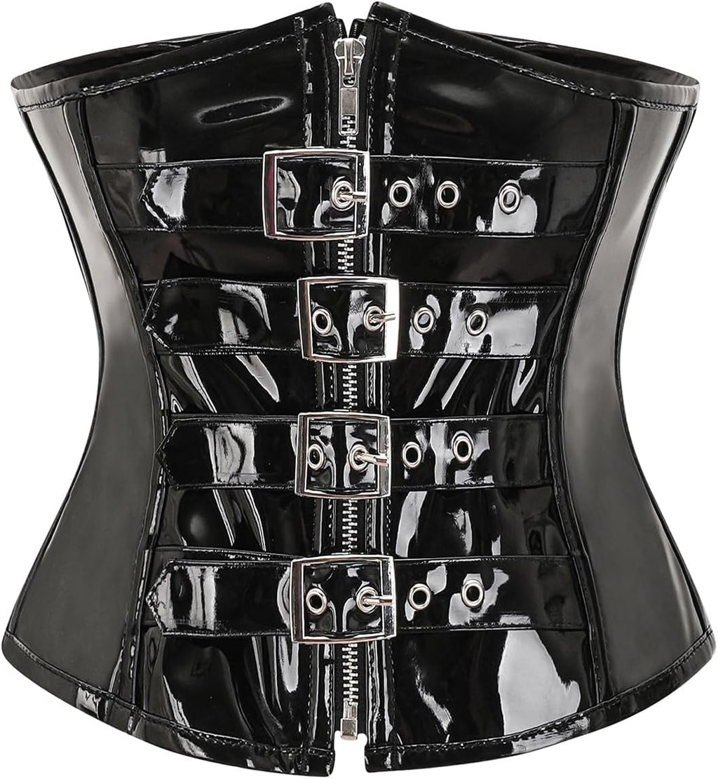 bslingerie Womens PVC Leather Underbust Waist Training Body Shaper Bustier Corset Top