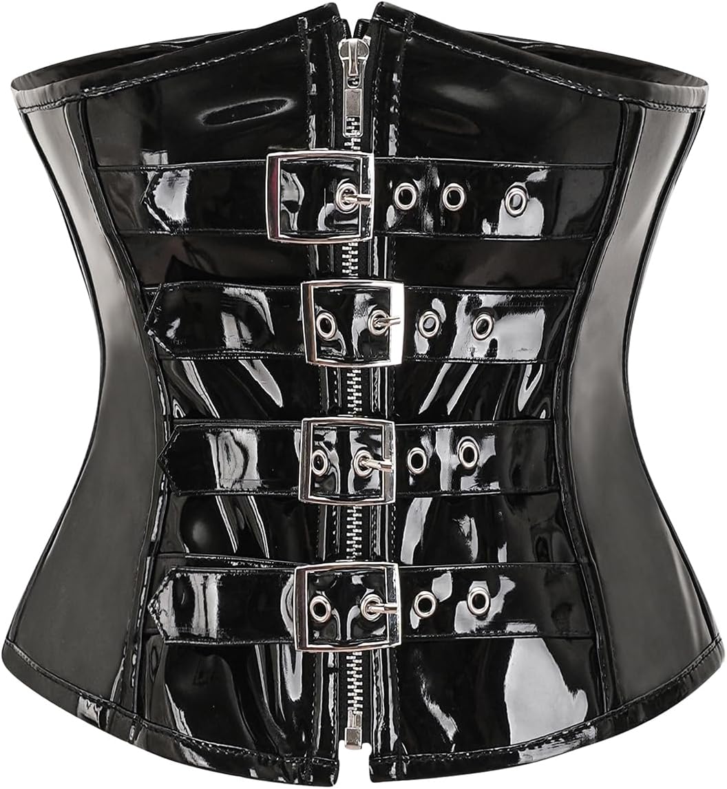 bslingerie Womens PVC Leather Underbust Waist Training Body Shaper Bustier Corset Top