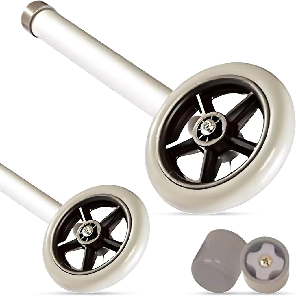 5" Walker Wheels Replacement Kit, Universal Replacement Wheel Kit for Walkers with Pair of Walker Ski Glides, 5 Inch Wheels by Healthline Trading
