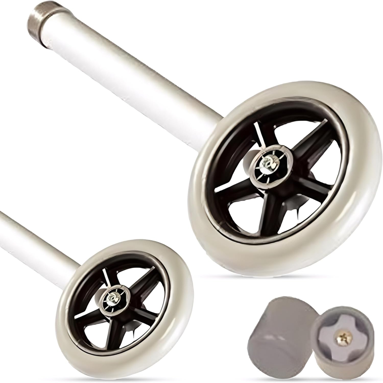 5" Walker Wheels Replacement Kit, Universal Replacement Wheel Kit for Walkers with Pair of Walker Ski Glides, 5 Inch Wheels by Healthline Trading