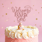 Kaoenla Welcome Baby Girl Cake Toppers - Baby Shower, Baby Shower, Newborn Gender Show Girl Happy Birthday Party Decoration (Rose Gold)
