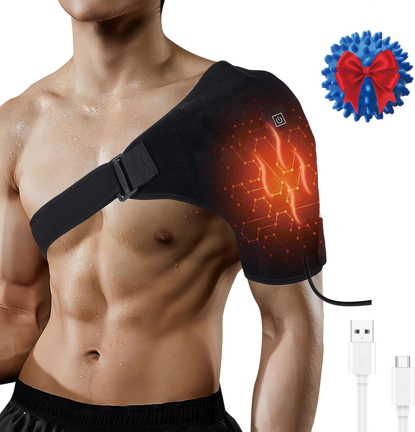 Shoulder Heating Pad with 3 Heat Levels - Adjustable Shoulder Brace for Men & Women, Powered by DC Power Sources (e.g., Power Banks)