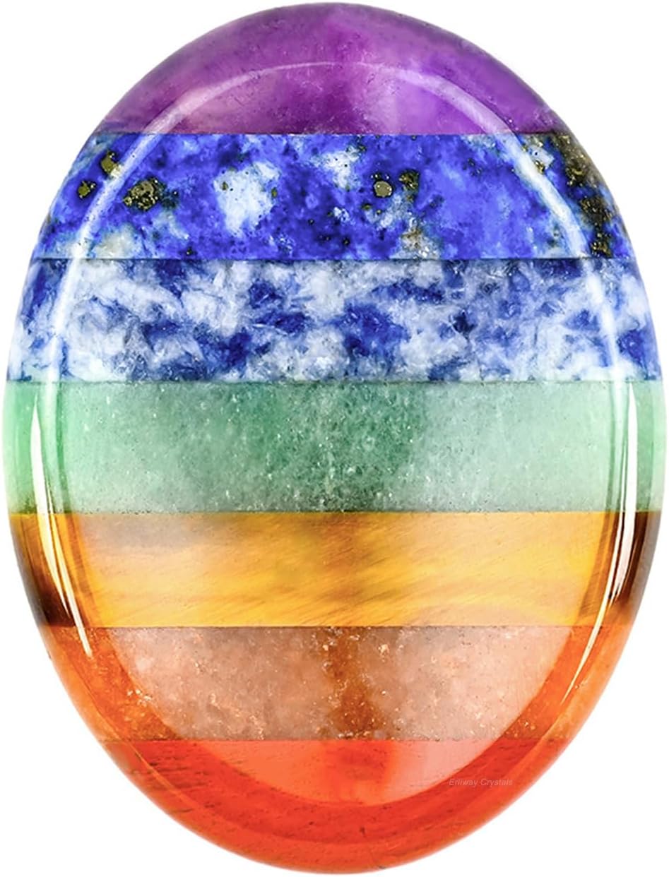 Erliway 1.77" Thumb Worry Stone for Anxiety, Natural 7 Chakra Crystals Worry Stone, Healing Crystals Oval Pocket Palm Stone for Stress Relief Meditation Therapy Geometry Home Decorations