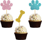 Dog Paw Print Cupcake Toppers/Dog Puppy Birthday Cupcake Toppers/Baby Shower/Children Birthday Sign Pet Puppy Party Cupcake Decor Glitter 24 Pcs