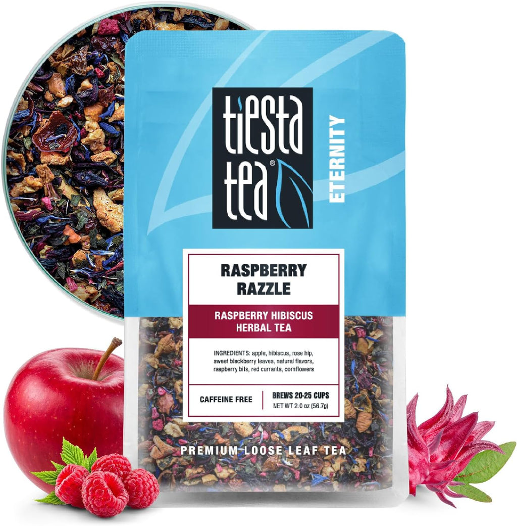 Tiesta Tea - Raspberry Razzle Tea, Loose Leaf, Raspberry Hibiscus Herbal Tea, Premium Caffeine-Free Tea Blend, Make Hot or Iced & Up to 25 Cups, 2 oz Resealable Pouch
