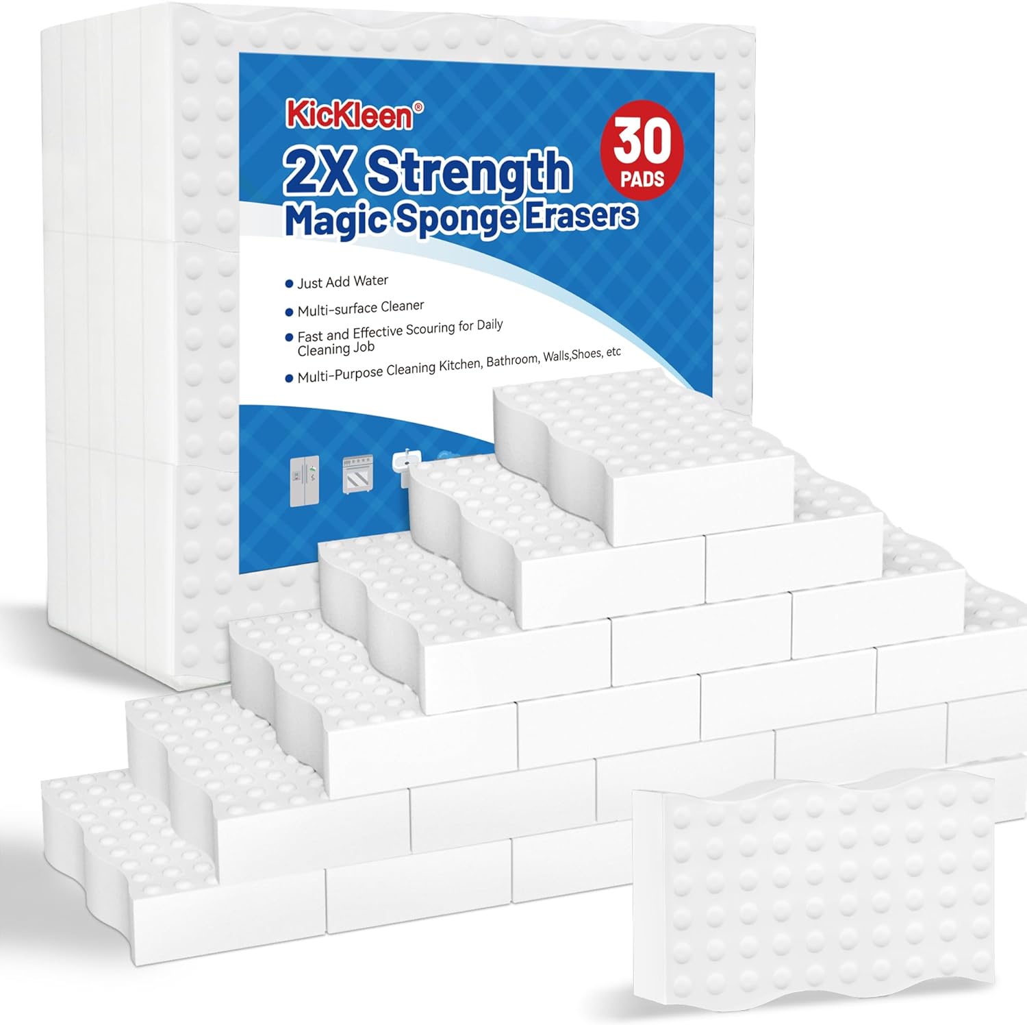 30 Pack Magic Sponges Cleaning Eraser, 2X Density Melamine Sponge,Cleaning Pad for Bathroom,Kitchen,Dish,Furniture, Floor,Wall,Shoe,Cleaner, Non-Scratch Scrub Foam (30)