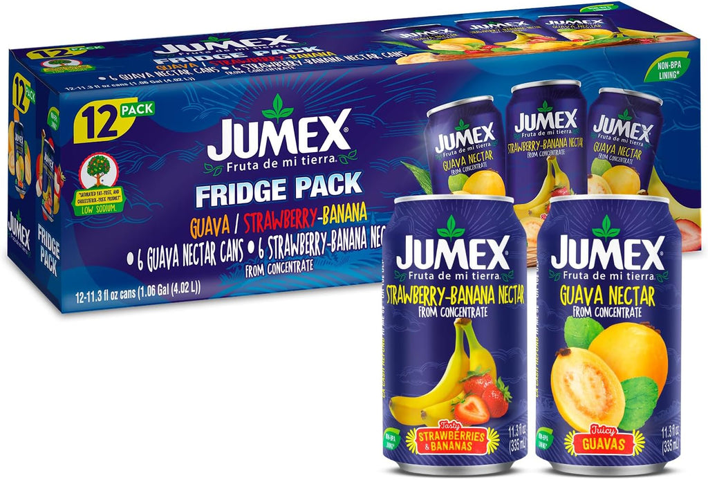 Jumex Strawberry Banana & Guava Juice Nectar - Made with Fresh Fruit Puree - Tropical Fruit Juice Concentrate for Smoothie Mix, Cocktail Mixers, Kids Drinks & Beverages - 11.3oz, 12 Pack Canned Drinks