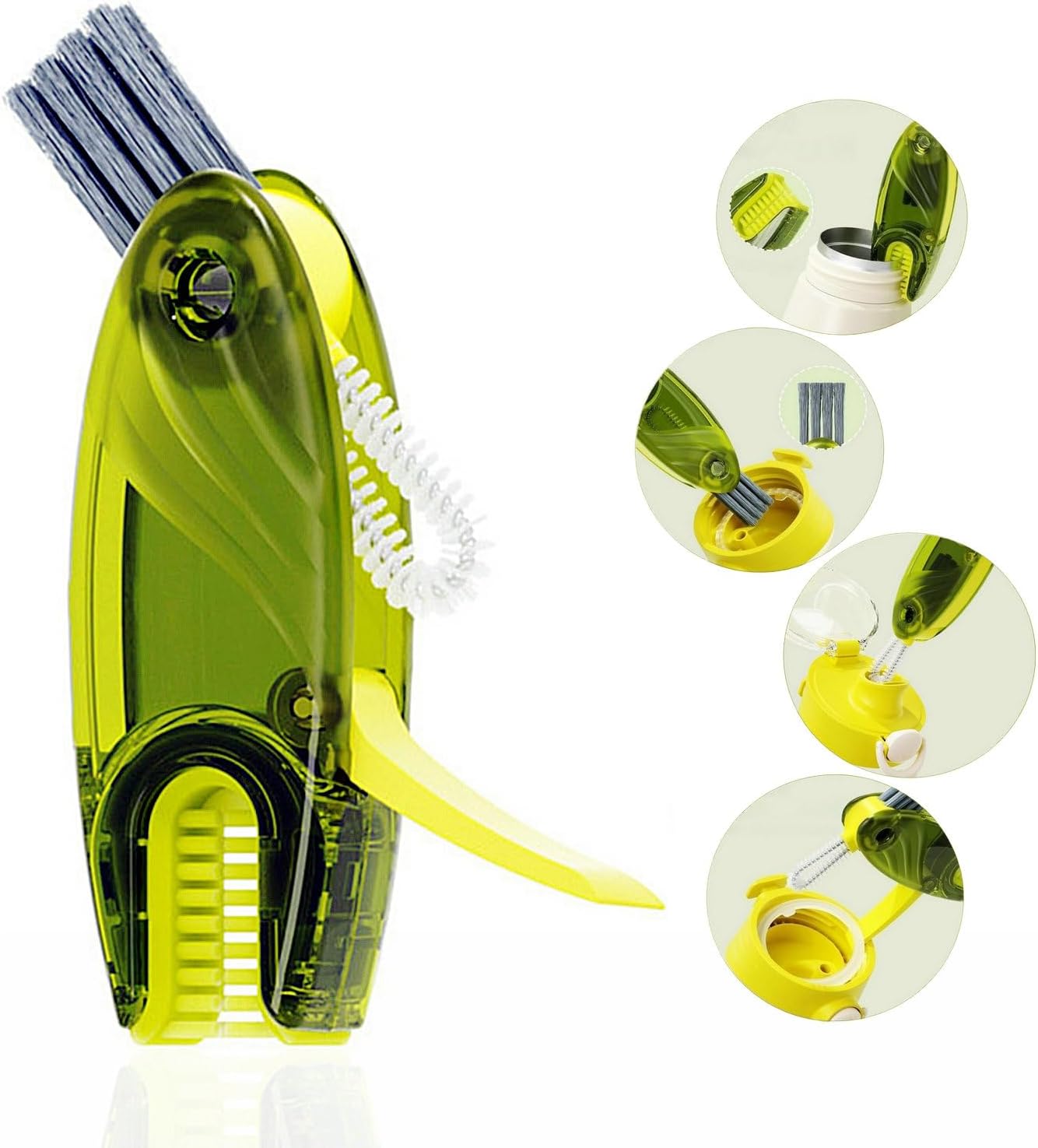 4 in 1 Cup Lid Cleaning Brush Set Multifunctional Bottle Brush Cleaner Tiny Bottle Cup Lid Brush Straw Cleaner Tools Mini Silicone Bottle Cup-Holder Cleaner with Hook Remover 1pc Bright Green