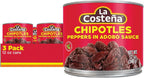 La Costeña Chipotle Peppers in Adobo Sauce - Smoked Spicy Peppers Chipotle in Adobo Sauce - Mexican Food, Taco, Enchiladas & Salsa - Hot Pickled Vegetables - 12oz, 3 Pack Canned Vegetables