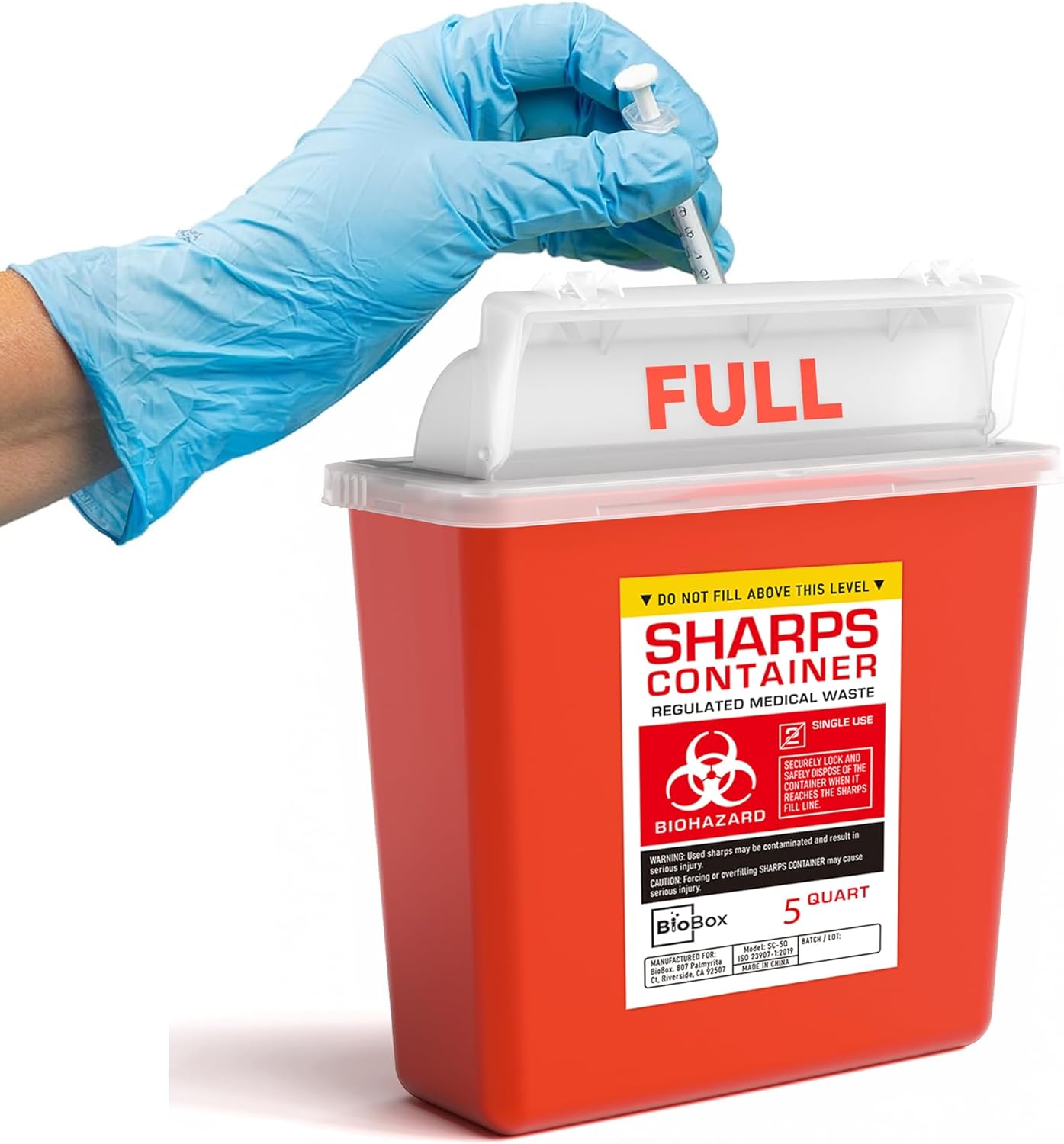 Sharps Container Small - Sharps Containers for Home Use and Labs - Portable Needle Disposal and Travel Size Biohazard Bin - (5 Quart, 1 Count)