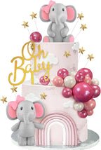 38 PCS Elephant Cake Decoration Cute Baby Elephant Cake Decorations Oh Baby Cake Topper Star Cake Topper Pink Pearl Balls Cake Picks for Baby Shower Girl Elephant Theme Party Supplies
