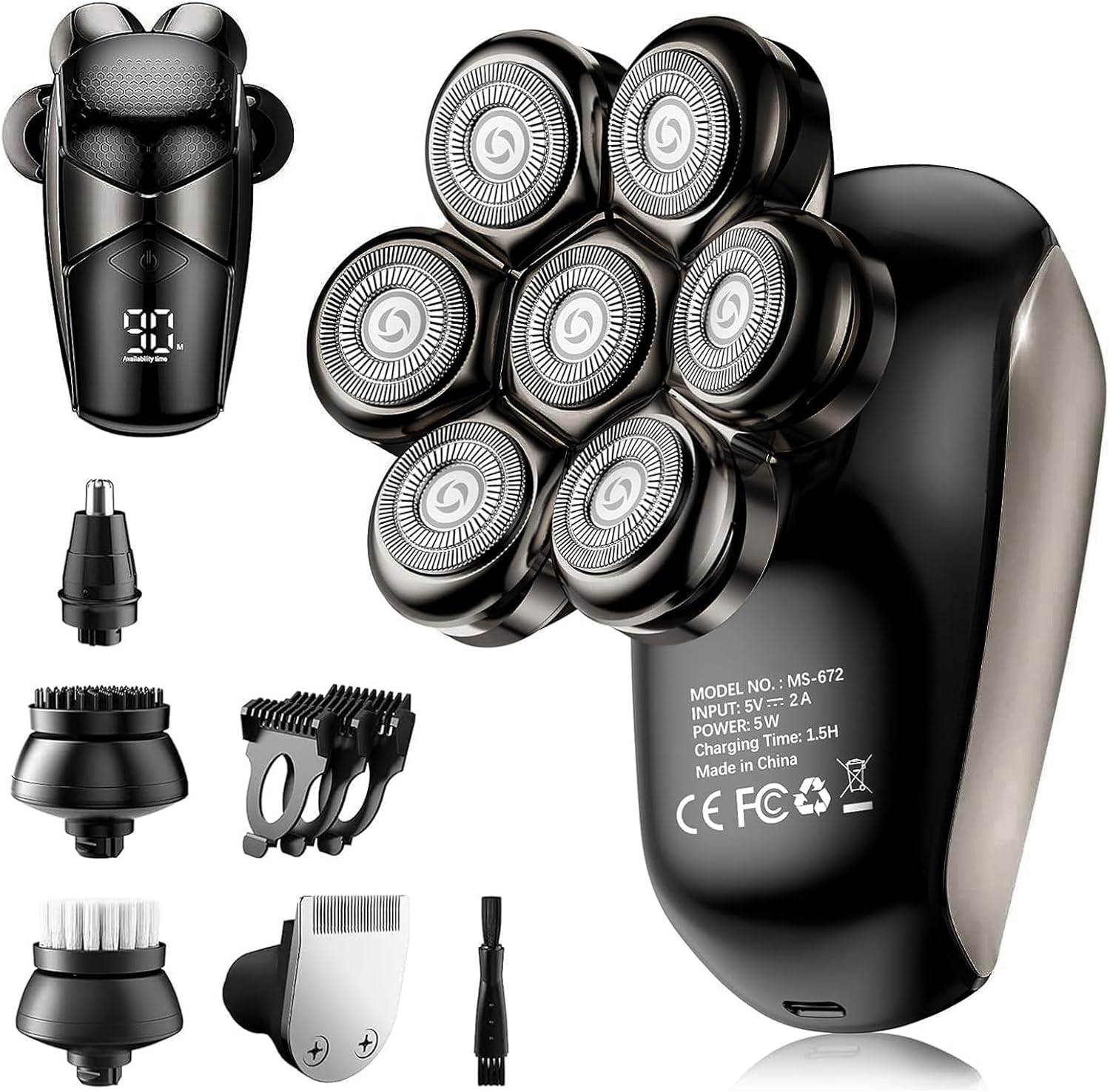 SHPAVVER Head Shavers for Bald Men: 5-in-1 Upgraded Electric Razor - IPX7 Waterproof Shaving Grooming Kit for Balder - Turbo Speed & Precision Blades Valentine's Day Gifts (Ink Black)