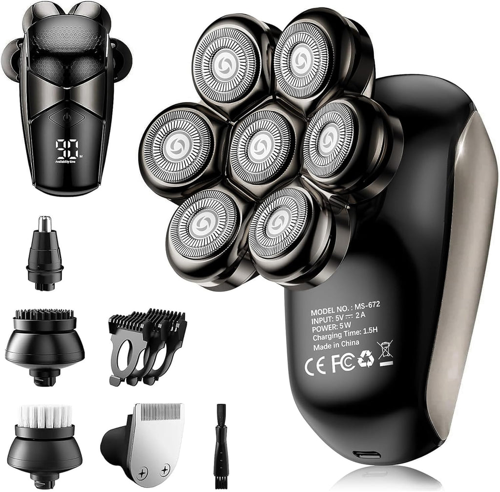 SHPAVVER Head Shavers for Bald Men: 5-in-1 Upgraded Electric Razor - IPX7 Waterproof Shaving Grooming Kit for Balder - Turbo Speed & Precision Blades Valentine's Day (Ink Black)