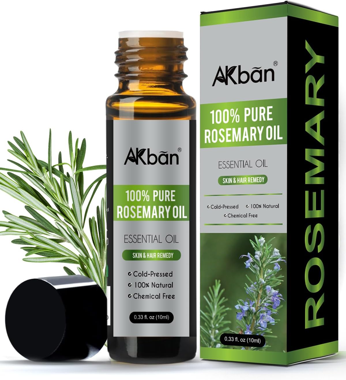 AKBAN 100% Pure Rosemary Oil for Skin Care, Hair, Face, Nail and Diffuser, Undiluted Rosemary Essential Oil, Premium Aromatherapy Oil - 10 ML(0.34 fl oz)