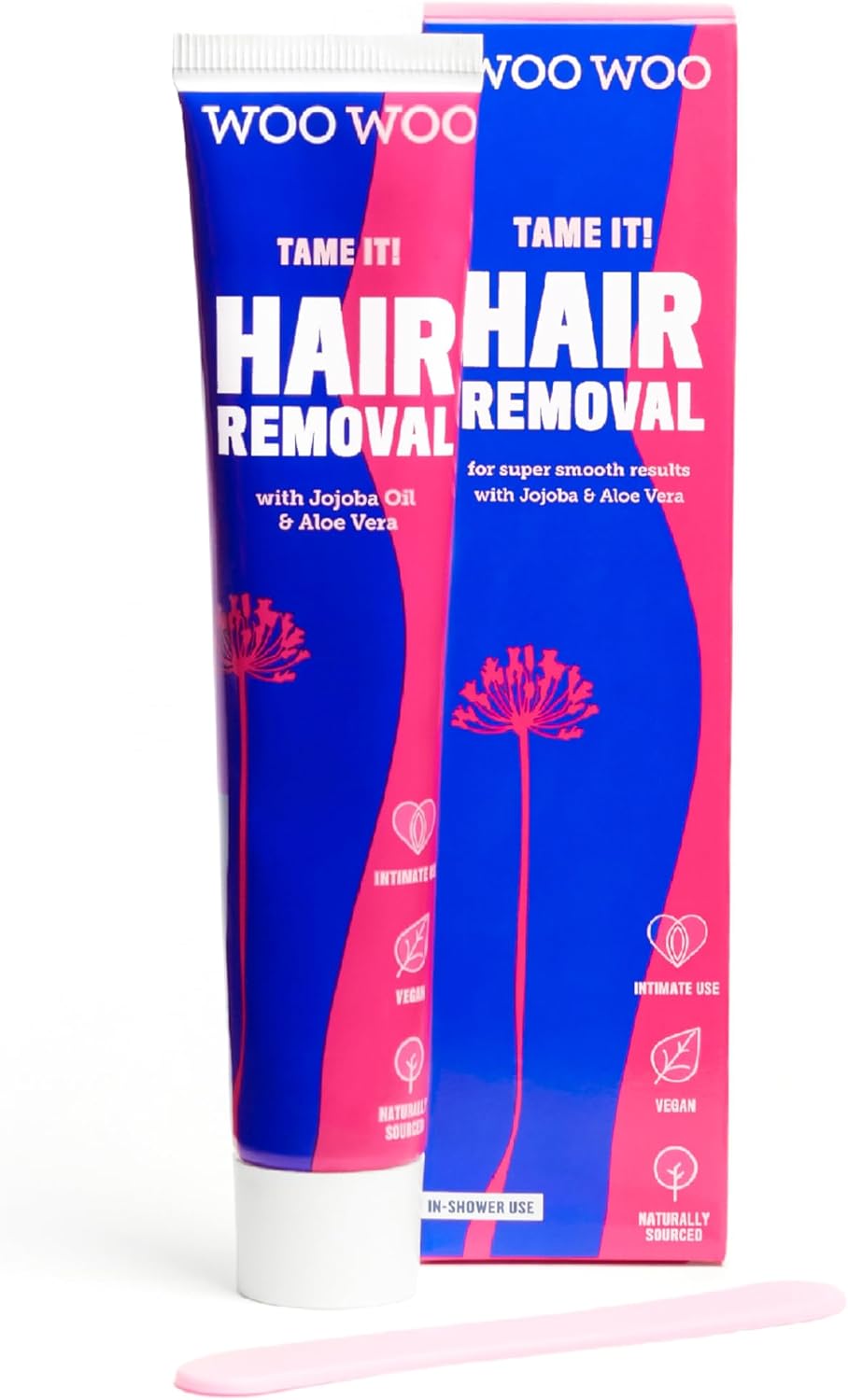 WooWoo Tame It! Natural Intimate Hair Removal Cream - Painless Vegan Hair Remover For Sensitive Skin - Depilatory For Genitals, Bikini, Legs & Bum - Women In-Shower Cream With Aloe Vera - 100ml