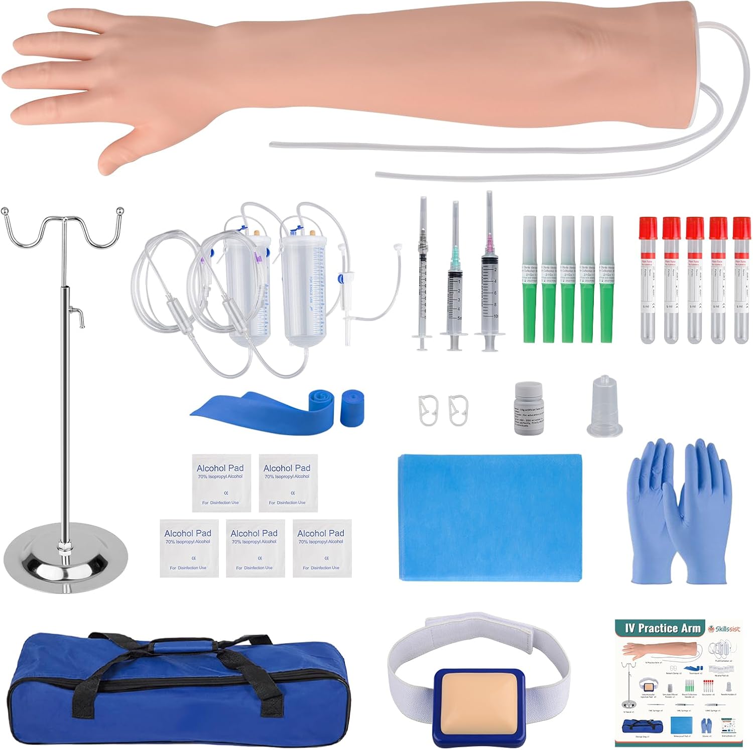 Phlebotomy Practice Kit, IV Practice Arm with Veins, Blood Draw & Venipuncture Training for IV Insertion Practice, IV Injection Practice Kit for Medical Education and Demonstration Only