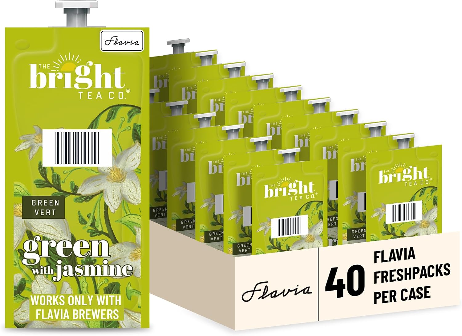 Flavia Bright Tea Co. Green Tea With Jasmine Freshpacks works only with Flavia Brewers (Case of 40)