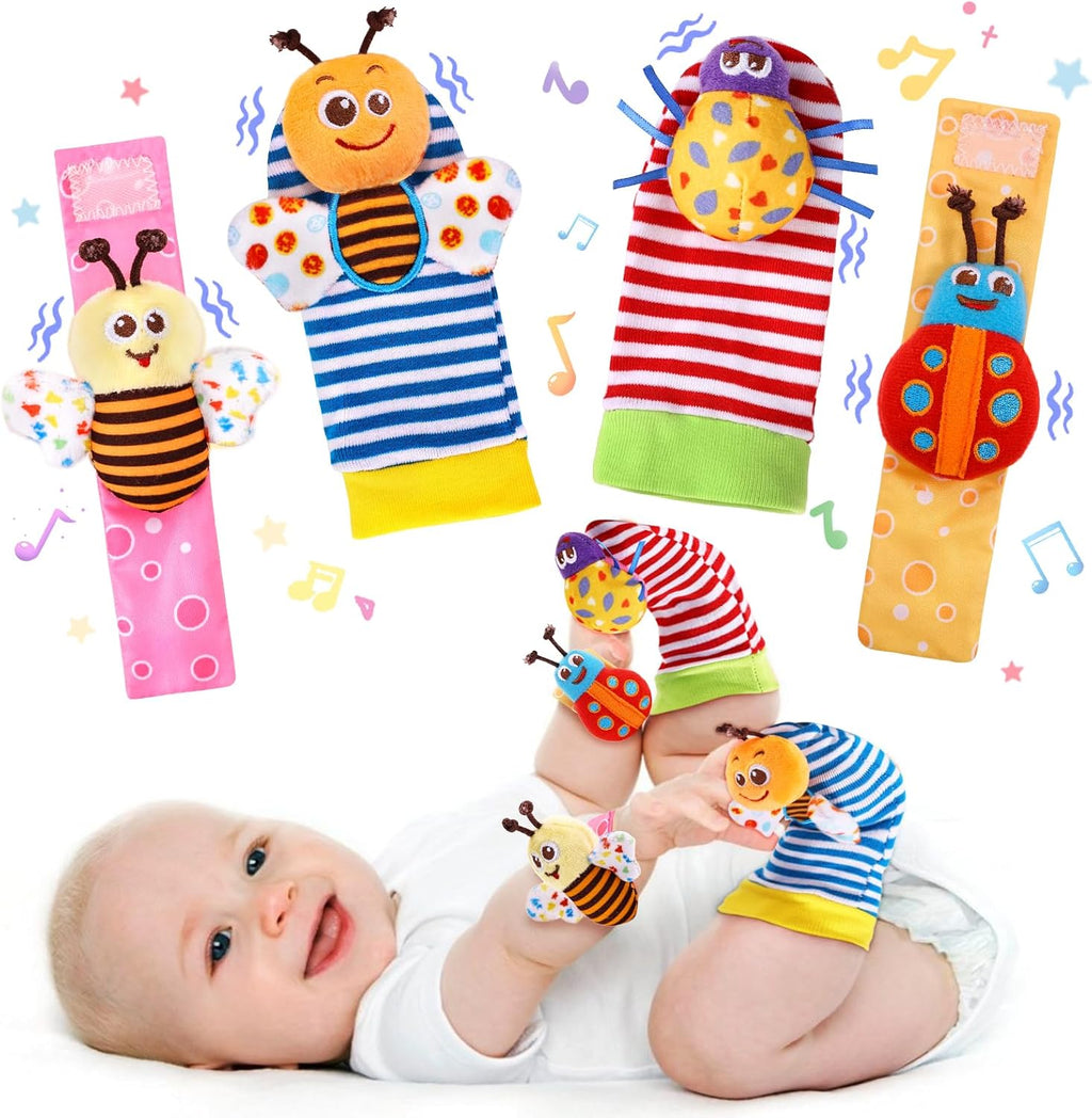 Baby Wrist Rattle Socks and Foot Finder Set Baby Rattles Toys for 0-12 Month, Infant Girl Boy Toys for Babies 3-6 Months, Newborn Hand & Foot Toys for 0 to 9 Months, Baby Easter Gifts