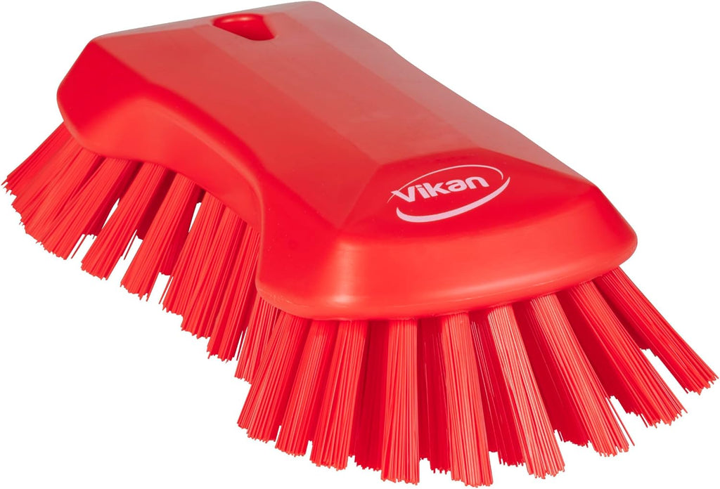 Vikan 38944 Extra Large Hand Brush, Multifunctional, Slip-Resistant Cleaning Tool, Extra Stiff Polypropylene & Polyester Bristle, 9.1", Red