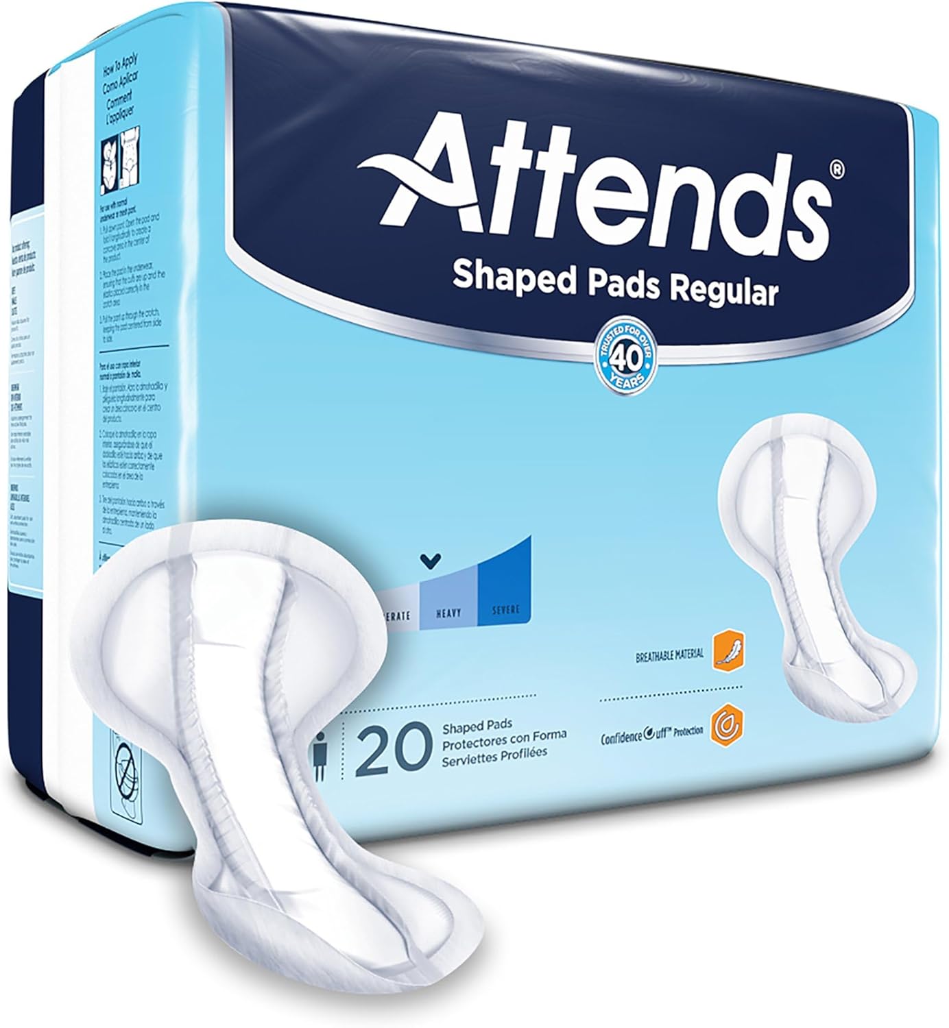 Polymer Core Heavy Absorbency Bladder Control Pad Shaped Pads Regular 12 X 25.2 Inch, One Size Fits Most, 4 Packs per Case
