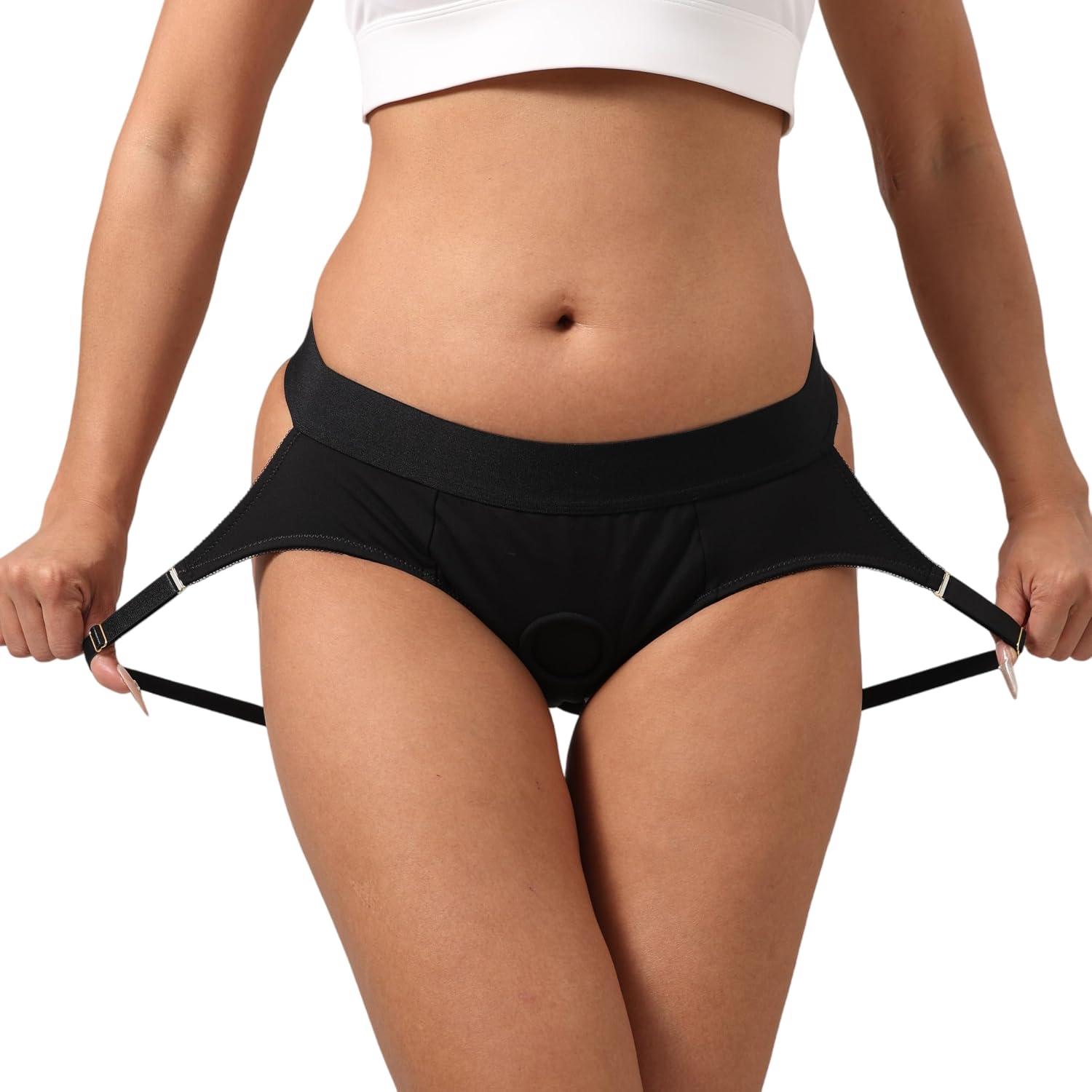 Black Strapon Strapless O-ring Boxer Briefs breathable panties-Strap On Dildo Harness