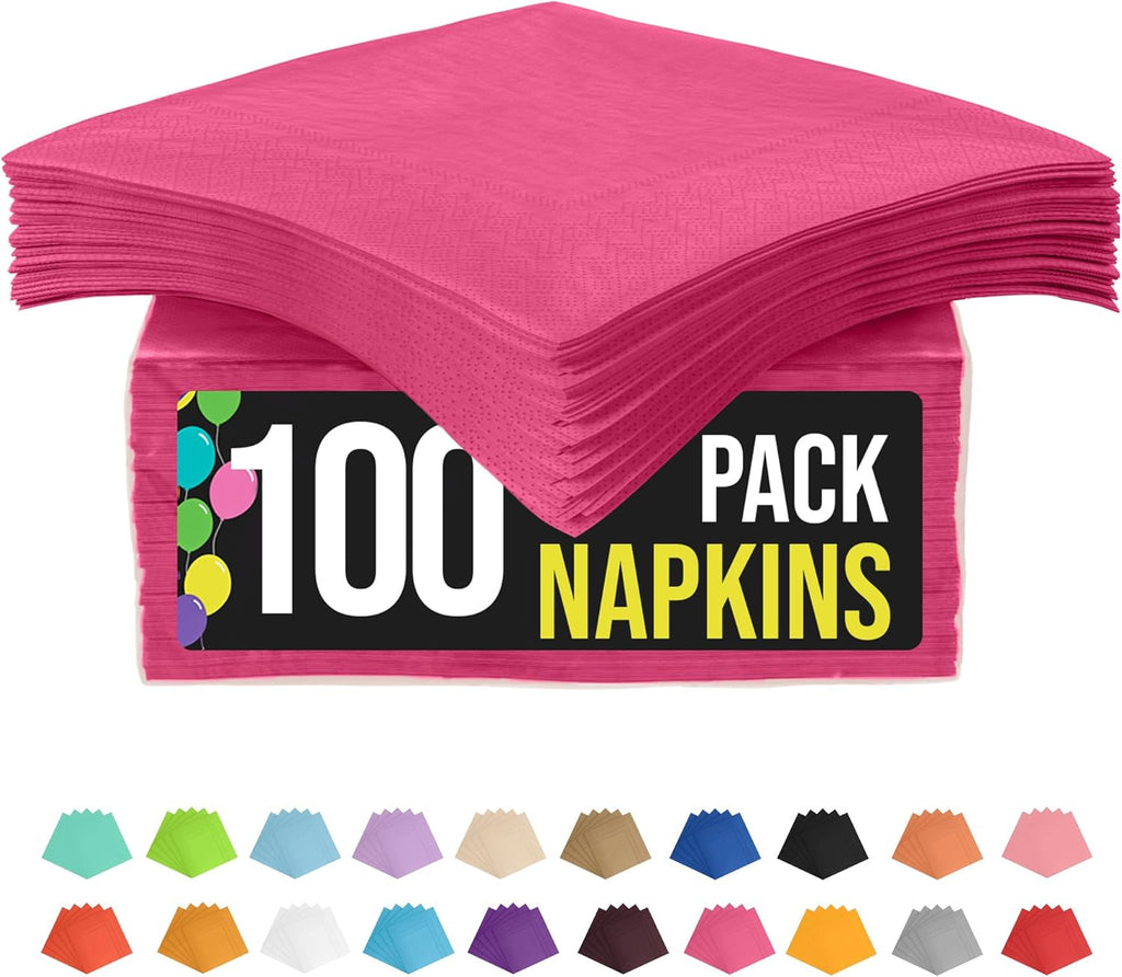 Party Solids Hot Pink Napkins Disposable Everyday 100 Pcs 2 Ply Hot Pink Dinner Napkins Bulk For Parties & Party Supplies